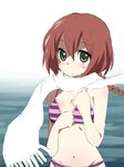  bad_id bad_pixiv_id bikini braid breasts cleavage darker_than_black green_eyes kirihara_chiko long_hair medium_breasts midriff ponytail red_hair scarf single_braid solo striped striped_bikini suou_pavlichenko swimsuit 