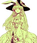  animal_ears bunny_ears egawa_satsuki green hat irisu_kyouko irisu_shoukougun! long_hair monochrome simple_background sketch solo white_background witch_hat 