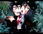  black_hair blood gakuran glasses jaibo jaibo_(litchi_hikari_club) litchi_hikari_club male_focus multiple_boys nature school_uniform yaoi zera zera_(litchi_hikari_club) 