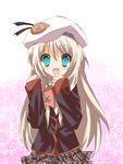  blonde_hair blue_eyes fangs hat little_busters! long_hair mikan_ame noumi_kudryavka plaid plaid_skirt skirt solo 