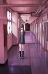  arms_behind_back black_hair copyright_request hallway long_hair raichi_(quatsch) red_eyes school school_uniform shoes solo standing uwabaki 