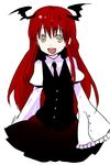  :d head_wings kintaro koakuma long_hair necktie no_legs open_mouth red_hair smile solo touhou wide_sleeves yellow_eyes 