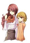  bow brown_eyes brown_hair kirijou_mitsuru long_hair machiko_(umu) multiple_girls persona persona_3 red_eyes red_hair school_uniform skirt takeba_yukari 