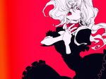  bad_id bad_pixiv_id dress monochrome red red_background red_eyes saliva simple_background solo tongue touhou yakumo_yukari yukizen 