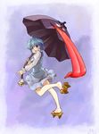  :p bad_id bad_pixiv_id blue_eyes blue_hair geta heterochromia karakasa_obake legs purple_umbrella r2sais red_eyes sandals short_hair solo tatara_kogasa tongue tongue_out touhou umbrella 