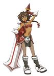  .hack//link .hack//sign 1girl armor armpits bare_shoulders bikini_armor breasts brown_hair choker dark_skin medium_breasts midriff mimiru_(.hack//) official_art pantyhose shoes short_hair skirt smile solo sword tattoo thighhighs weapon 