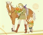  blonde_hair blue_eyes child epona flower hat horse link lucas male_focus mother_(game) mother_3 multiple_boys nikayu pointy_ears quiff sheath sheathed smile sunflower super_smash_bros. the_legend_of_zelda 