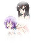  black_hair blush_stickers censored chibi convenient_censoring hakurei_reimu ichimi long_hair multiple_girls nagae_iku nude purple_hair red_eyes short_hair steam touhou 