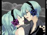  1girl bad_id bad_pixiv_id closed_eyes dual_persona face-to-face genderswap genderswap_(ftm) green_eyes green_hair hatsune_miku hatsune_mikuo headset holding_hands koikawa_minoru long_hair magnet_(vocaloid) short_hair siblings twins vocaloid 