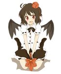  bad_id bad_pixiv_id black_wings blush hat looking_at_viewer mono_(recall) open_mouth shameimaru_aya short_hair smile solo touhou wings 