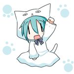  :d animal_hat animal_hood aqua_hair cat_hat cat_hood chibi chibi_miku costume hat hatsune_miku hood hoodie minami_(colorful_palette) open_mouth paw_pose paw_print smile solo tail vocaloid yowaneko |_| 