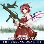  ace_combat ace_combat_5 aircraft airplane animal_ears ar-15 cervus f-16_fighting_falcon fighter_jet gun hat jet military military_vehicle mystia_lorelei parody pink_hair red_eyes rifle short_hair solo submachine_gun touhou trigger_discipline weapon wings 