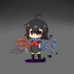  absurdres ahoge bad_id bad_pixiv_id black_hair black_legwear blue_wings chibi eiri_(eirri) highres houjuu_nue polearm red_eyes red_wings short_hair smile snake solo standing thighhighs touhou trident weapon wings zettai_ryouiki 