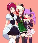  alternate_costume bad_id bad_pixiv_id brown_eyes cheria_barnes dress drill_hair gloves grin hairband hat hirosuke_(psychexx) multicolored_hair multiple_girls pascal pink_background purple_eyes purple_hair red_hair short_hair smile sophie_(tales) tales_of_(series) tales_of_graces thighhighs two-tone_hair white_gloves white_hair zettai_ryouiki 