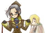  blonde_hair blue_eyes blue_hair cape couple earrings female final_fantasy final_fantasy_iv final_fantasy_iv_the_after gilbart_chris_von_muir glasses gloves hal_(ff4) hat jewelry lowres male nightingale_(artist) short_hair trench_coat trenchcoat whip 