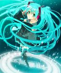  aqua_eyes aqua_hair detached_sleeves hatsune_miku headset long_hair machi555 necktie skirt solo thighhighs twintails very_long_hair vocaloid 