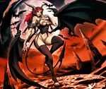  1girl agrat_bat_mahlat bat bat_wings bats demon_girl genzoman horns legs lips magic_circle original red_eyes red_hair redhead sexy solo tail wings 