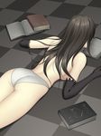  ass bad_id bad_pixiv_id black_hair book chronica elbow_gloves gloves isobe long_hair panties solo sound_horizon topless underwear underwear_only white_panties 