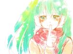  earmuffs finger_to_mouth green_eyes green_hair hatsune_miku long_hair mochizuki_mina scarf sketch solo tears vocaloid 