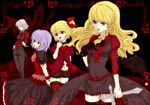  bat_wings blonde_hair braid flandre_scarlet izayoi_sakuya kirisame_marisa knife lavender_hair long_hair multiple_girls nire_(artist) ponytail red_eyes remilia_scarlet short_hair side_ponytail silver_hair thighhighs touhou twin_braids vampire wings yellow_eyes 