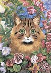  ambiguous_gender brown_fur cat ears_up feline feral flower fluffy fur green_eyes inner_ear_fluff license_info looking_at_viewer louis_wain mammal nature nude outside painting_(artwork) plant public_domain traditional_media_(artwork) whiskers 