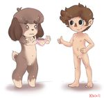  animal_crossing balls barefoot clothing digby_(animal_crossing) digital_media_(artwork) duo embarrassed flaccid front_view holding_underwear khiuli male male/male nintendo nipples nude panties penis small_penis smile thumbs_up underwear video_games villager young 