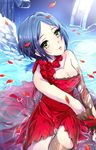  bad_id bad_pixiv_id bangs bare_shoulders black_hair collarbone dress hayami_kanade idolmaster idolmaster_cinderella_girls parted_bangs petals restaint short_hair sitting solo water wet yellow_eyes 