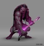  angry anthro biceps big_muscles black_hair black_nose canine claws clenched_teeth clothed clothing detailed digital_media_(artwork) digitigrade fangs fur grey_fur guitar hair half-dressed jacket josh_godin light long_hair male mammal muscular music musical_instrument pose rock sharp_teeth simple_background smile solo standing teeth vein were werewolf 