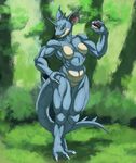  anthro anthrofied blekarotva breasts brown_eyes claws featureless_crotch female forest hand_on_hip horn muscular muscular_female nidoqueen nintendo nude outside pok&eacute;ball pok&eacute;mon solo tree video_games voluptuous wide_hips 
