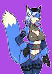  anthro big_breasts blue_fur breasts canine clothed clothing female fox fur kazuhiro kemono mammal nipples pussy skimpy smile transparent_clothng voluptuous 