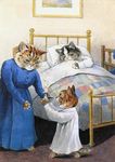  age_difference ambiguous_gender barefoot bed brown_fur candle cat clothed clothing cub eyes_closed feline fur grey_fur group holding inside license_info louis_wain lying mammal on_bed painting pillow public_domain semi-anthro signature sleeping standing traditional_media_(artwork) whiskers young 