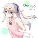  blue_eyes casual charlotte_(anime) copyright_name dated kurose_yuuki long_hair miniskirt ponytail silver_hair skirt sleeveless smile solo tomori_nao 