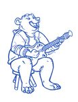  2015 ambiguous_gender bear bottomless clothed clothing eyes_closed guitar half-dressed mammal musical_instrument sepia_(artist) solo stool 