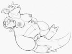  breasts female feral horn looking_at_viewer mammal monochrome nidoqueen nintendo nude open_mouth pok&eacute;mon pussy simple_background solo tongue video_games white_background yaroul 