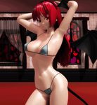  1girl 3d animated animated_gif armpits arms_up bat_wings bikini bouncing_breasts breasts dancing demon_girl female head_wings koakuma large_breasts long_hair me!me!me! micro_bikini mikumikudance parody red_eyes red_hair solo source_request swimsuit touhou wings 