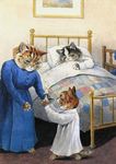  age_difference ambiguous_gender barefoot bed brown_fur candle cat clothed clothing cub eyes_closed feline fur grey_fur group holding inside license_info louis_wain low_res lying mammal on_bed painting pillow public_domain semi-anthro signature sleeping standing traditional_media_(artwork) whiskers young 