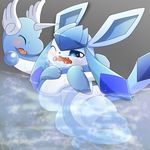  ambiguous_gender blue_eyes blue_fur blue_skin blush cum cum_on_leg dragon dragonair eeveelution eyes_closed fur glaceon nintendo on_eye_closed open_mouth paws pok&eacute;mon saliva saliva_string sweat tears tongue video_games water white_fur white_skin アクリロ=トリル_(artist) 