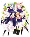  ;d black_hair braid cellphone clover clover_(flower) flower four-leaf_clover glasses hair_ornament hair_scrunchie hairclip handheld_game_console hara_yui kohashi_wakaba kurokawa_mao long_hair low_twintails mashiba_nao multiple_girls nintendo_3ds official_art one_eye_closed open_mouth orange_eyes orange_hair pantyhose phone pink_hair red_eyes school_briefcase school_uniform scrunchie serafuku shoes short_hair smartphone smile socks tokita_moeko twin_braids twintails two_side_up uwabaki v very_long_hair wakaba_girl 