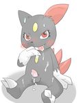  blush claws cum cum_on_chest cum_on_leg cum_on_self cum_on_tongue edit looking_at_viewer male nintendo pok&eacute;mon red_eyes sneasel sweat tongue uncensored video_games 