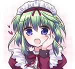  :d angelina_nanatsu_sewell blue_eyes blush green_hair hand_on_own_cheek heart looking_at_viewer maid mashiroiro_symphony ohitashi_netsurou open_mouth short_hair smile solo 