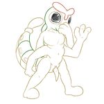  antennae anthro arthropod caterpie caterpillar erection insect looking_at_viewer male nintendo nude penis pok&eacute;mon posexe shy simple_background solo video_games white_background 