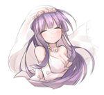  asagami_fujino blush breasts closed_eyes dress elbow_gloves gloves jewelry kara_no_kyoukai long_hair medium_breasts necklace ohitashi_netsurou pearl_necklace purple_hair smile solo veil wedding_dress 