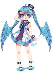  2015 aqua_eyes aqua_hair dated dress hair_wings hat hatsune_miku head_wings long_hair open_mouth sailor_dress salute sandals simple_background solo twintails utm very_long_hair vocaloid white_background 