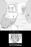  caprine cleavage clothed clothing eyewear female glasses goat human male mammal monochrome protagonist_(undertale) toriel undertale undressing unknown_artist 