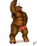  2015 anthro balls belly cattle chubby erection fur hair horn looking_at_viewer male nipples nude overweight penis simple_background solo zestibone 