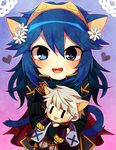 animal_ears blue_eyes blue_hair blush cape cat_ears chibi fire_emblem fire_emblem:_kakusei long_hair looking_at_viewer lucina male_my_unit_(fire_emblem:_kakusei) my_unit_(fire_emblem:_kakusei) myumyu._baton-nashi toy 