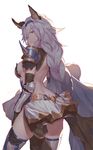  animal_ears backless_outfit bare_back black_gloves breasts cancer_(zjcconan) elbow_gloves erune gloves granblue_fantasy heles long_hair looking_at_viewer looking_back medium_breasts red_eyes sideboob simple_background skirt solo thighhighs white_background white_hair 