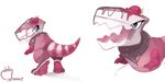  blush cake candy cute dessert dinosaur eyelashes female food food_creature frosting looking_back open_mouth pink_body shamelesss solo strawberry tyrannosaurus_rex 