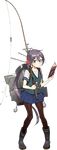  akebono_(kantai_collection) anchor bell black_footwear book boots drew_(drew213g) fishing_gear fishing_hook fishing_line fishing_rod flower full_body hair_bell hair_flower hair_ornament jingle_bell kantai_collection long_hair official_art pantyhose pigeon-toed ponytail rubber_boots solo transparent_background very_long_hair vest 