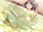  1girl black_hair breasts censored collarbone devil-seal electricity electrocution electrostimulation female game_cg kyouen_no_yakata midriff navel nipple nipples nude open_mouth purple_eyes pussy sagara_ise softhouse-seal solo tougii_miharu water wet 